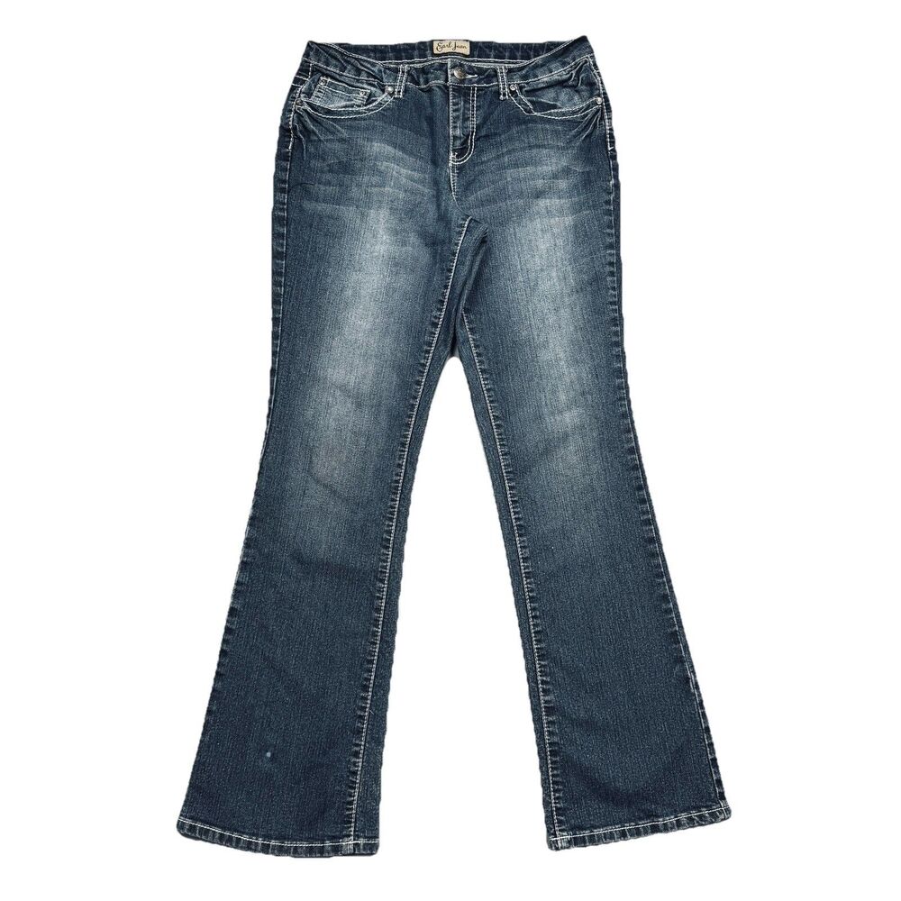 Earl Jeans Bootcut 8/10 ( 30x29.5) Blue Embellished Stretch Denim Womens